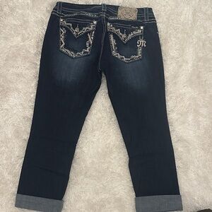 Miss Me Dark Blue Ankle Jeans with Embellished Pockets